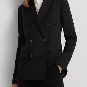 Ralph Lauren NWT Blk Label Double Breasted Crepe Black Satin Blazer Sz 8, 10, 16